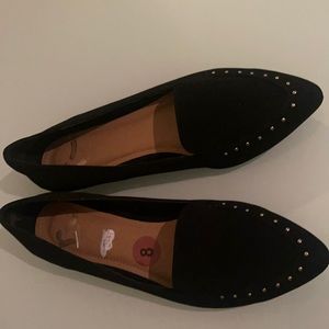Brand new black loafers, gold accents